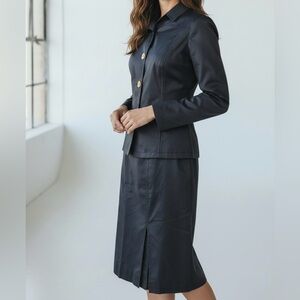 Oscar de la Renta Tailored 2 piece Skirt Suit in Cotton Silk Blend Women 4 Blue